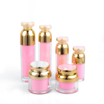 In Stock Pot Cream Pink Cosmetic Bottle and Jar Set Plastic Empty Skincare Acrylic Jars